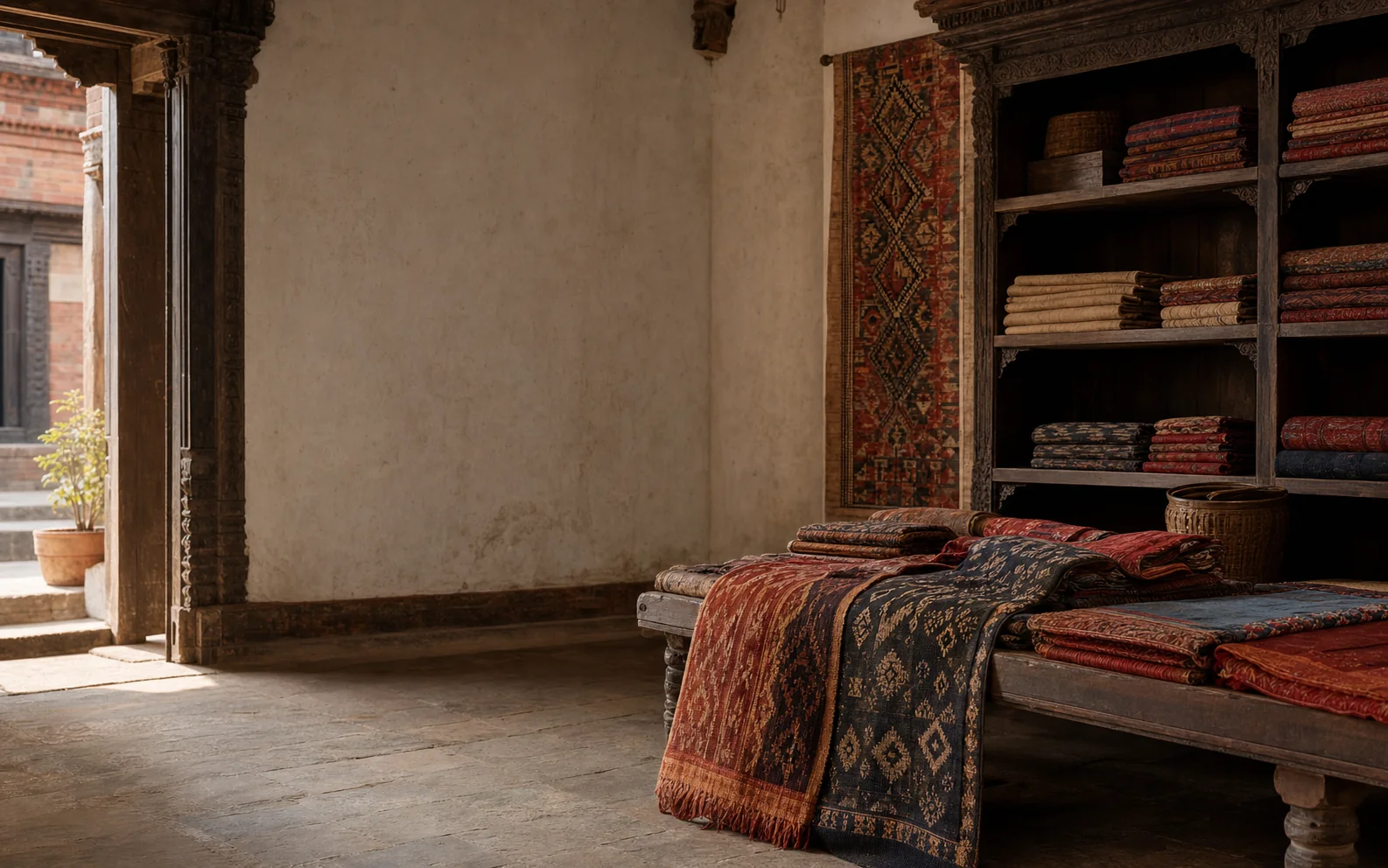 Dhaka textiles inside a Patan workshop